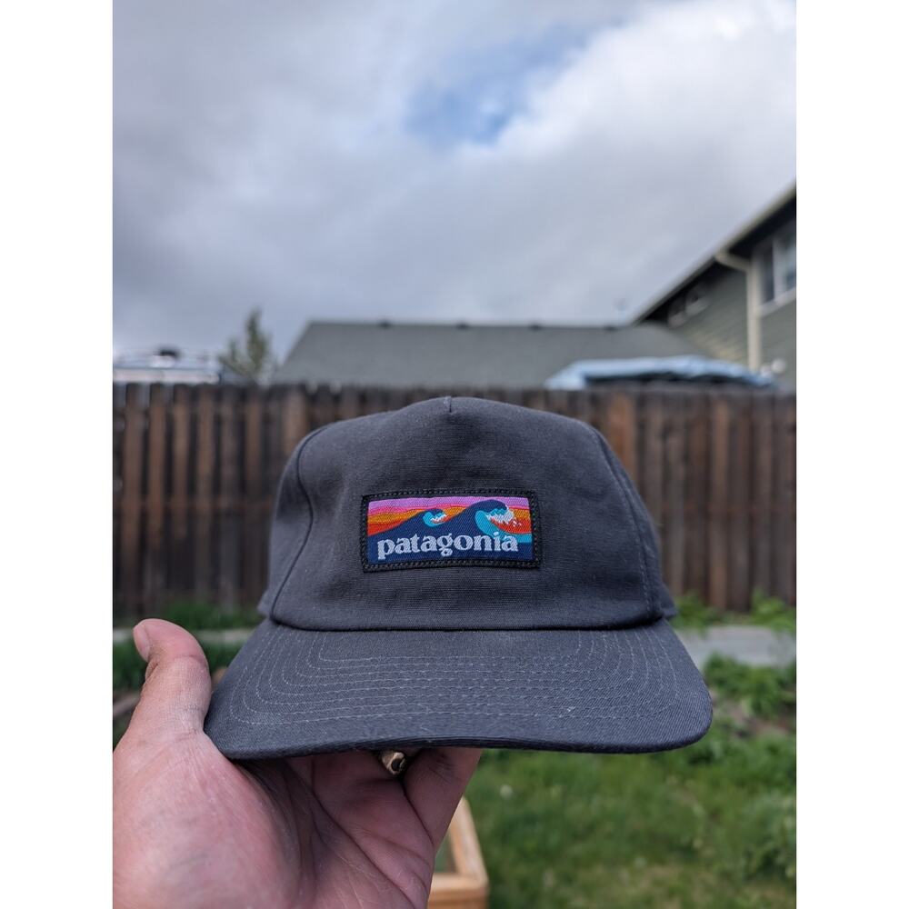 Patagonia NetPlus Funfarer Cap Hat Grey Colorful Sunset Wave Boardshort Label